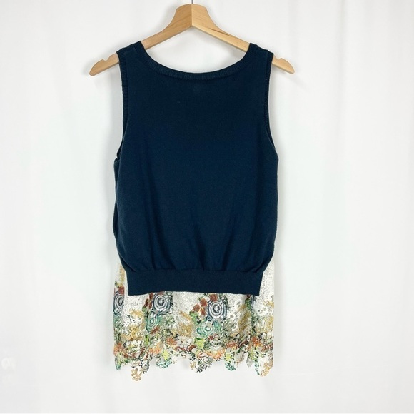 Anthropologie Moth Layered Sleeveless Knit Sweater Vest Top w /Lace Trim Medium - Picture 3 of 8